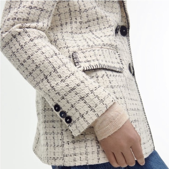 ZARA DOUBLE BREASTED TEXTURED WEAVE JACKET - Picture 14 of 16